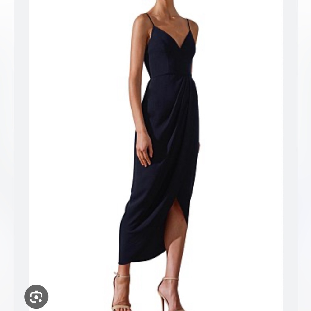 Kay Unger New York black formal asymetric midi dress drapped neckline sz 8 NWOT